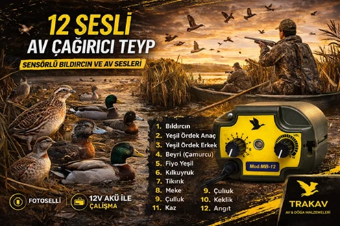 12 Sesli Av Çağırıcı Teyp | Sensörlü Bıldırcın Ördek Kaz Çulluk Ses Cihazı