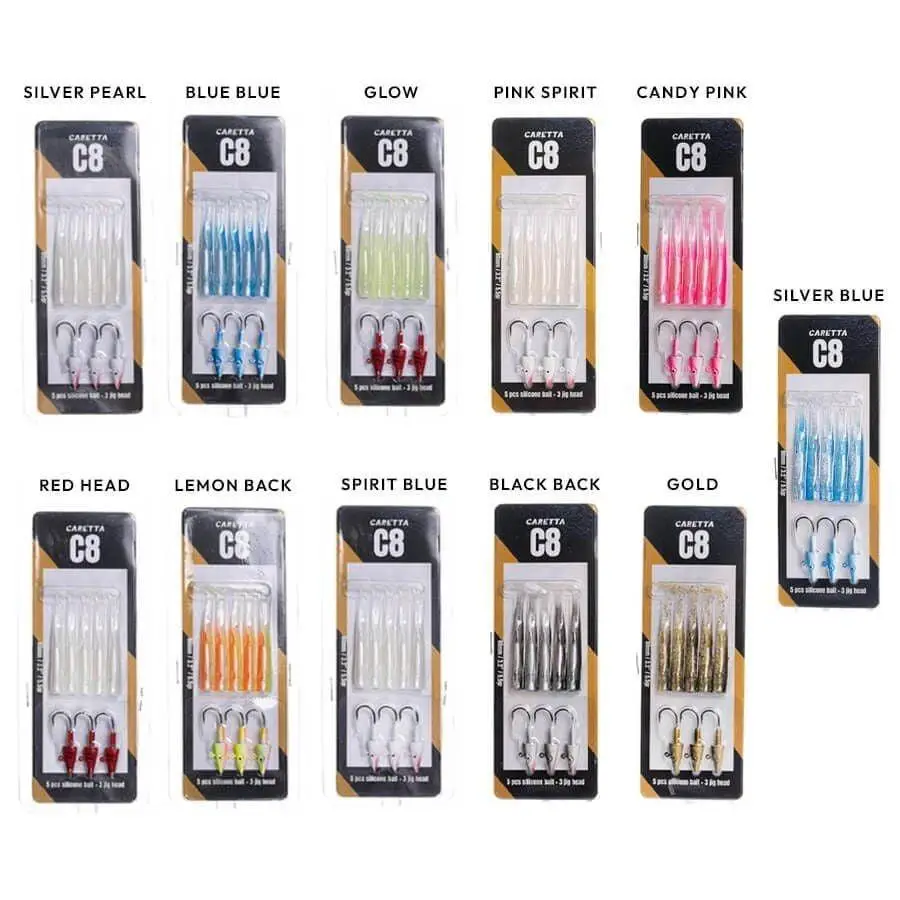 Caretta C8 10cm 10g 5 Adet Silikon + 3 Adet Jighead Silikon Balık Seti Caretta C8 10cm 10g 5 Adet Silikon + 3 Adet Jighead Silikon Balık Seti