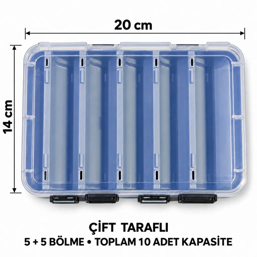 Çift Taraflı 10 Bölmeli Maket ve Silikon Balık Kutusu 14x20 cm