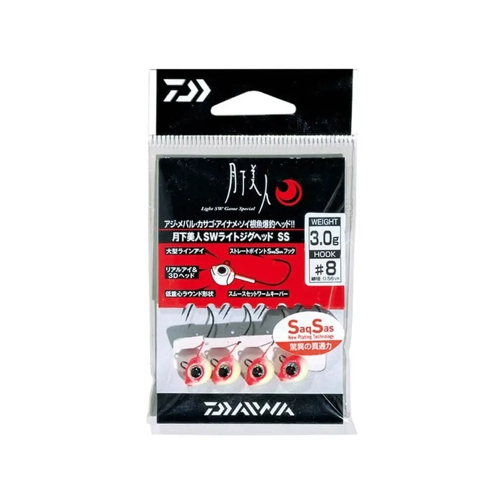 Daiwa Gekkabijin SW Light Jig Head SS Red Glow No:10 4 Adet