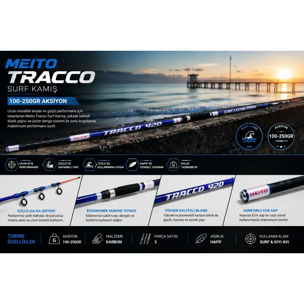 Meito Tracco Surf Kamış 420 cm 100-250gr