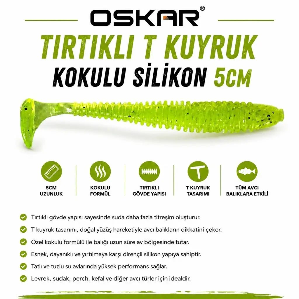 Oskar Tırtıklı T kuyruk Kokulu Silikon 5cm 15 Adet