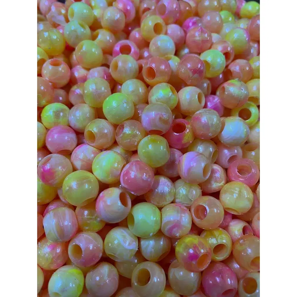 Sazan Boncuk Yemi Dalgalı Pembe Sarı UV Büyük Delikli 10 mm 50 Adet