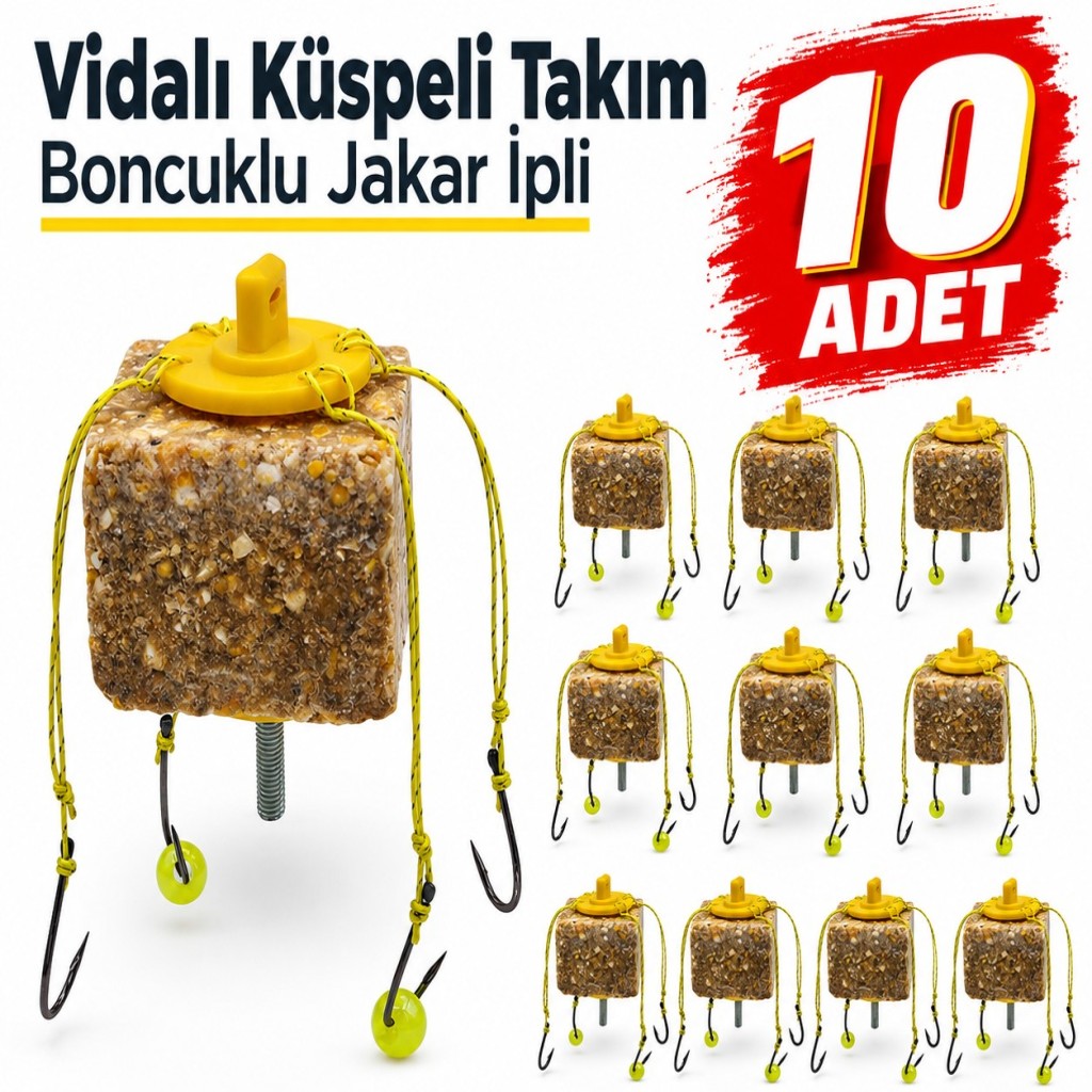 Vidalı Küspeli Takım Boncuklu Jakar İpli 10 Adet 